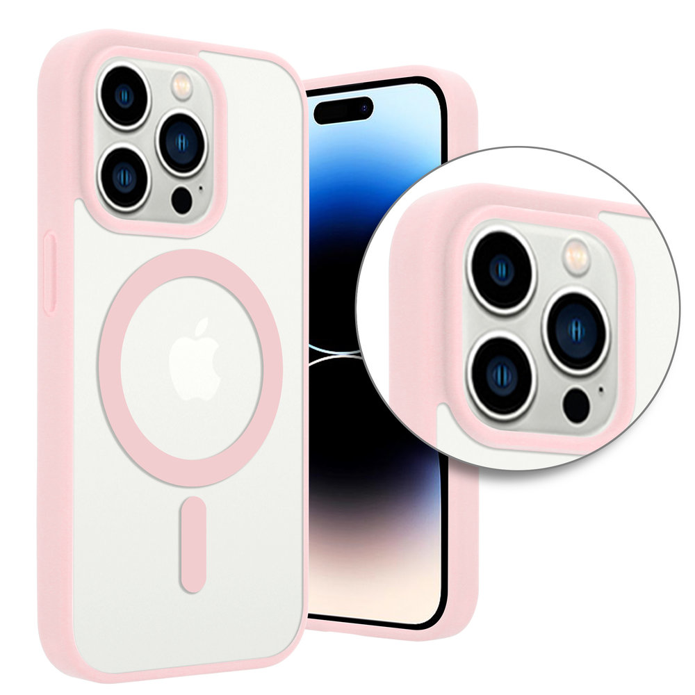 ShieldCase® ShieldCase iPhone 14 Pro Magsafe Hülle Transparenter farbiger Rand (Rosa)
