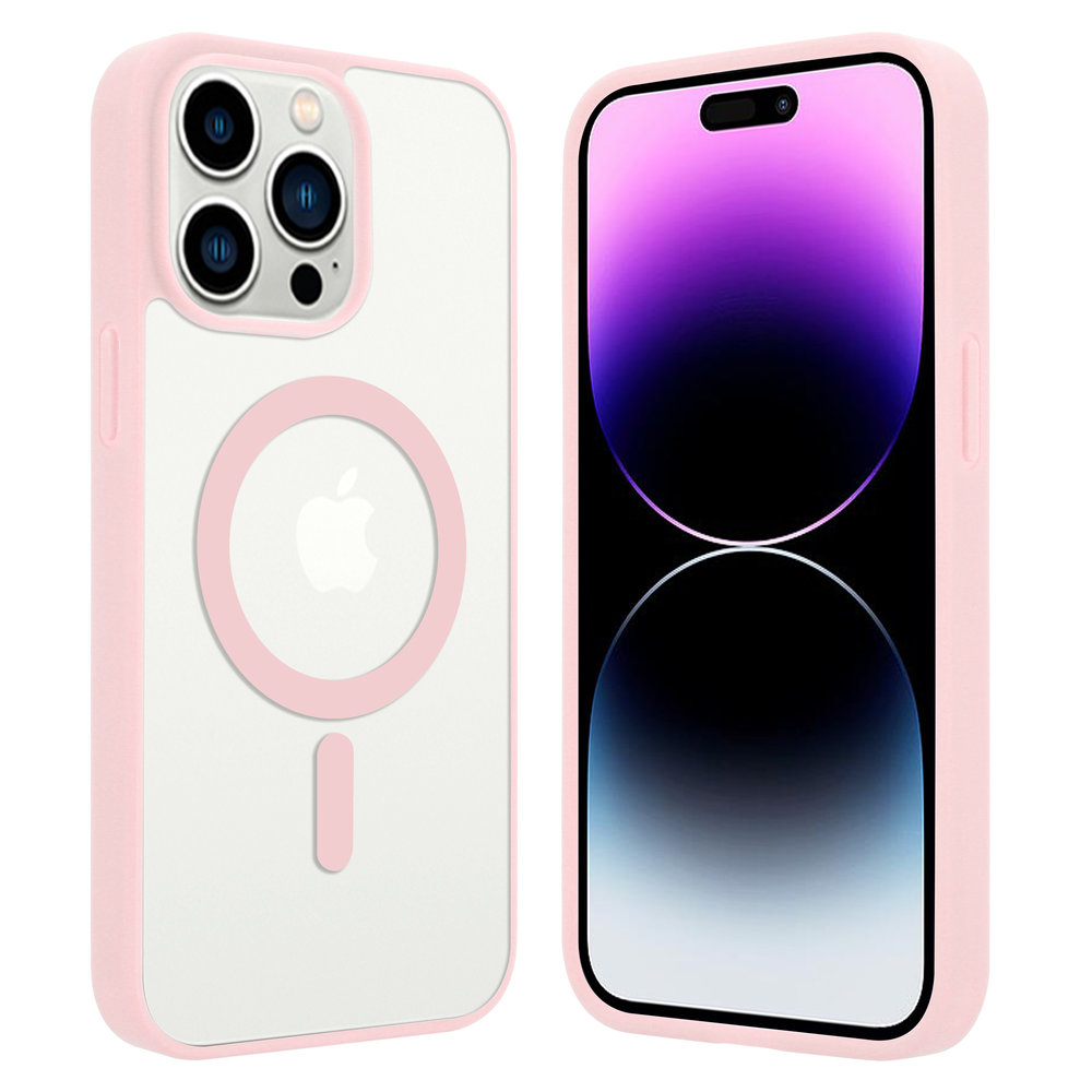 LCHULLE Magnet-Hülle Für IPhone 14 Pro Max – Transparent Mit Rosa Schleifenmuster, MagSafe Kompatibel & Stoßgeschützt