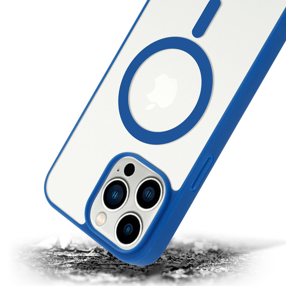 ShieldCase® ShieldCase iPhone 14 Pro Max Magsafe Hülle Transparenter farbiger Rand (Blau)