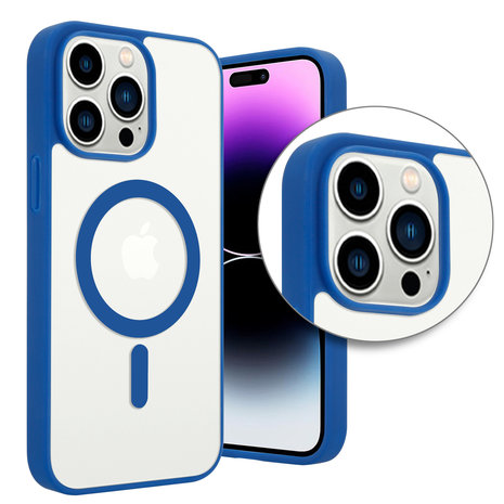 ShieldCase® ShieldCase iPhone 14 Pro Max Magsafe Hülle Transparenter farbiger Rand (Blau)