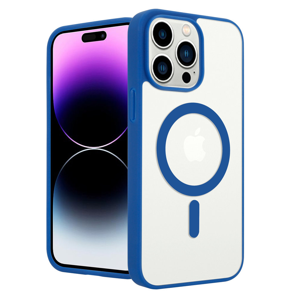 ShieldCase® ShieldCase iPhone 14 Pro Max Magsafe Hülle Transparenter farbiger Rand (Blau)