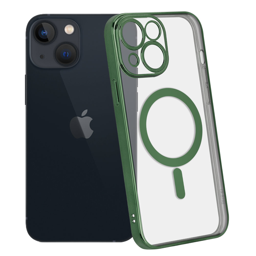 iPhone 13 Mini Hülle Transparent Magsafe Metallbeschichtung (Dunkelgrün)