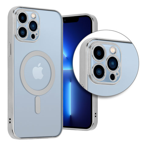 ShieldCase® ShieldCase iPhone 13 Pro Max Hülle Transparent Magsafe Metallbeschichtung (Silber)
