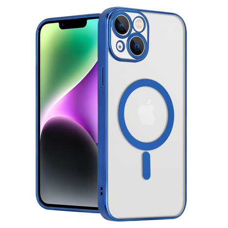 ShieldCase® ShieldCase iPhone 14 Hülle Transparent Magsafe Metallbeschichtung (Dunkelblau)