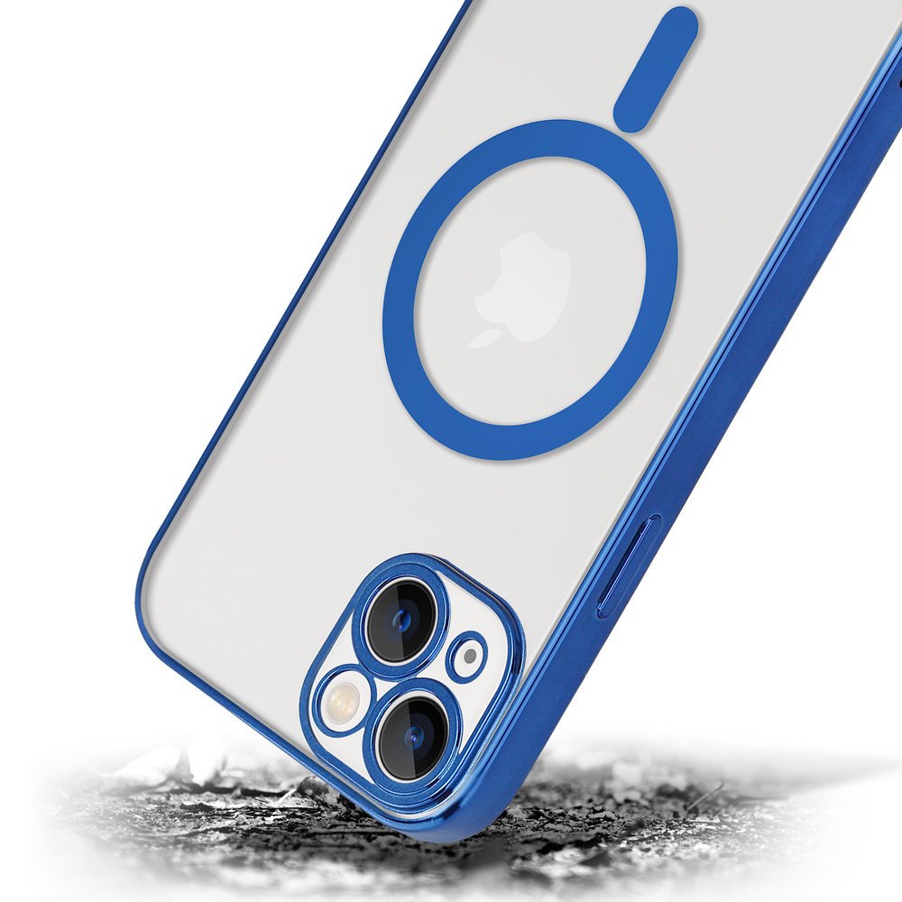 ShieldCase® ShieldCase iPhone 14 Plus Hülle Transparente Magsafe Metallbeschichtung (Dunkelblau)