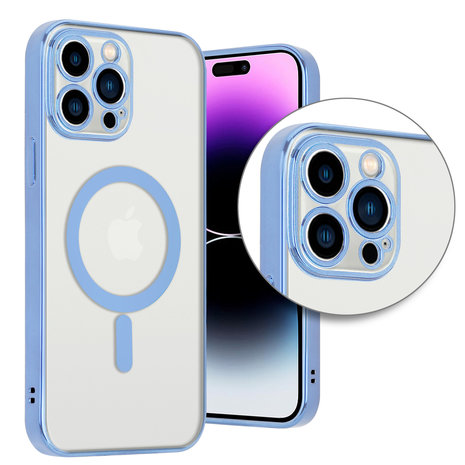 ShieldCase® ShieldCase iPhone 14 Pro Max Hülle Transparent Magsafe Metallbeschichtung (Blau)