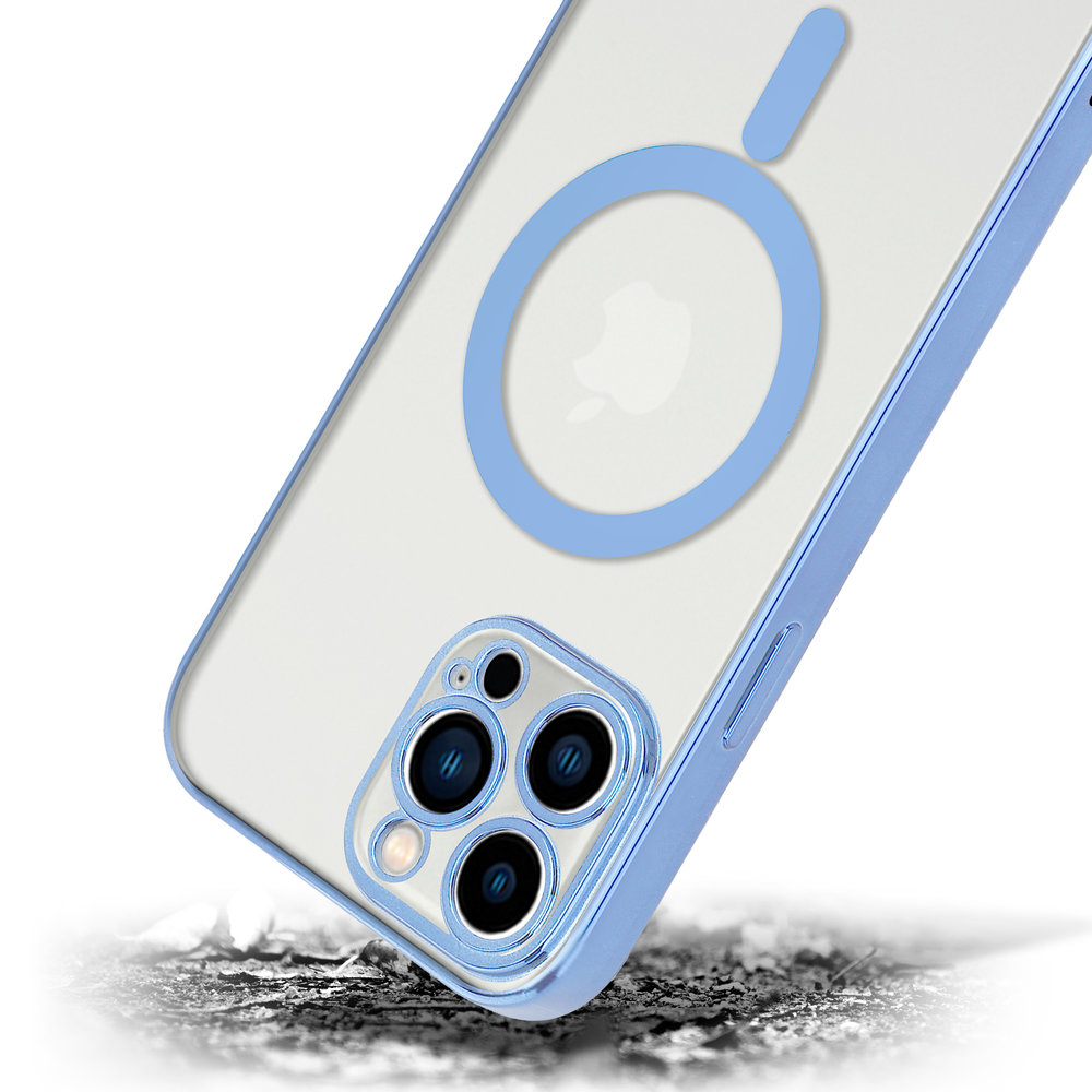 ShieldCase® ShieldCase iPhone 14 Pro Max Hülle Transparent Magsafe Metallbeschichtung (Blau)