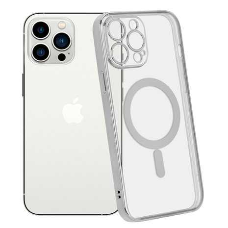 iPhone 14 Pro Max Hülle Transparent Magsafe Metallbeschichtung (Silber) 