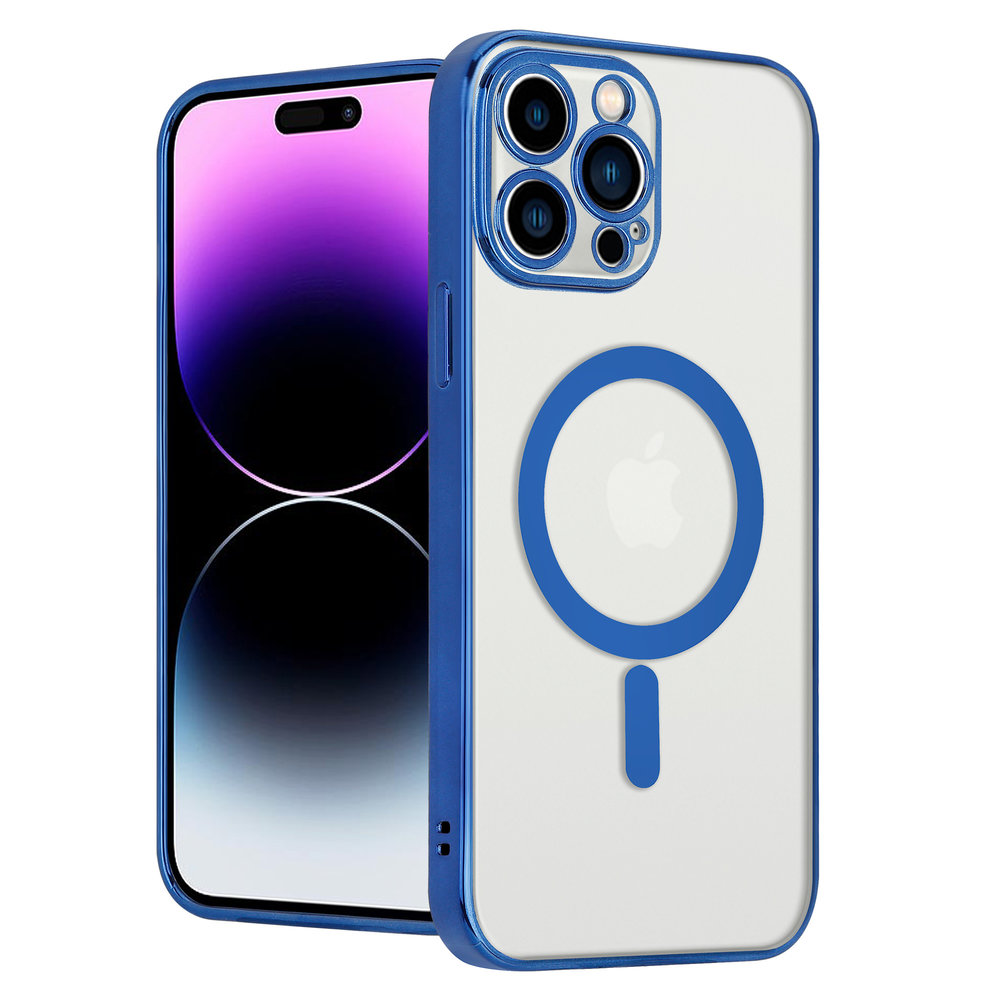 ShieldCase® ShieldCase iPhone 14 Pro Max Hülle Transparent Magsafe Metallbeschichtung (Dunkelblau)