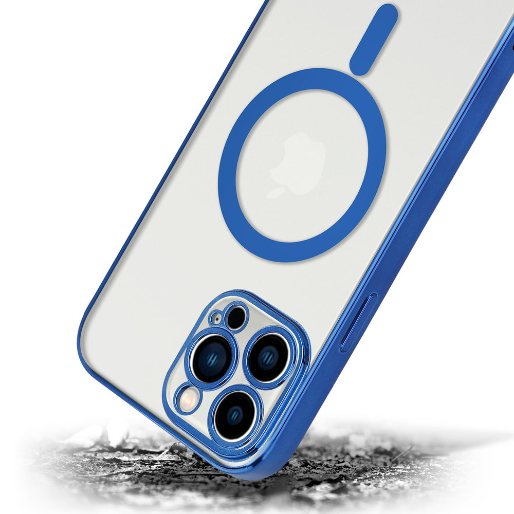 ShieldCase® ShieldCase iPhone 14 Pro Max Hülle Transparent Magsafe Metallbeschichtung (Dunkelblau)