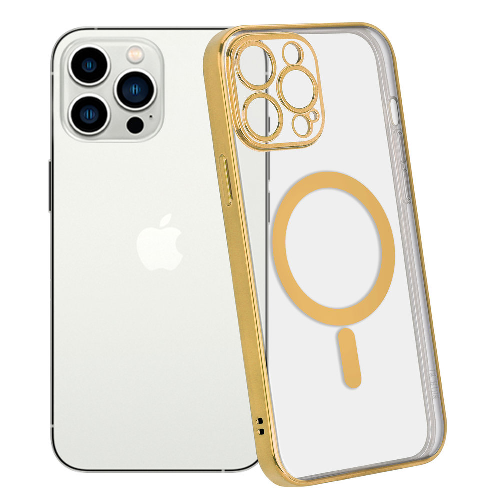 iPhone 14 Pro Max Hülle Transparent Magsafe Metallbeschichtung (Gold) 