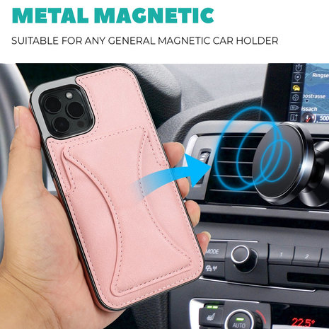 ShieldCase® ShieldCase iPhone 13 Pro Max Lederhülle mit Ständer und Kartenhalter (Pink)