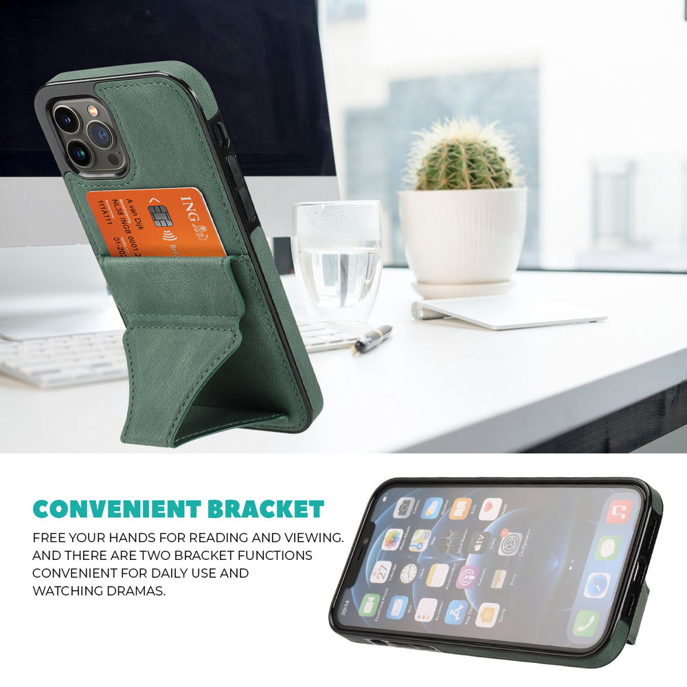 ShieldCase® ShieldCase iPhone 13 Mini Lederhülle mit Ständer und Kartenhalter (Grün) ShieldCase® ShieldCase iPhone 13 Mini Lederhülle mit Ständer und Kartenhalter (Grün)