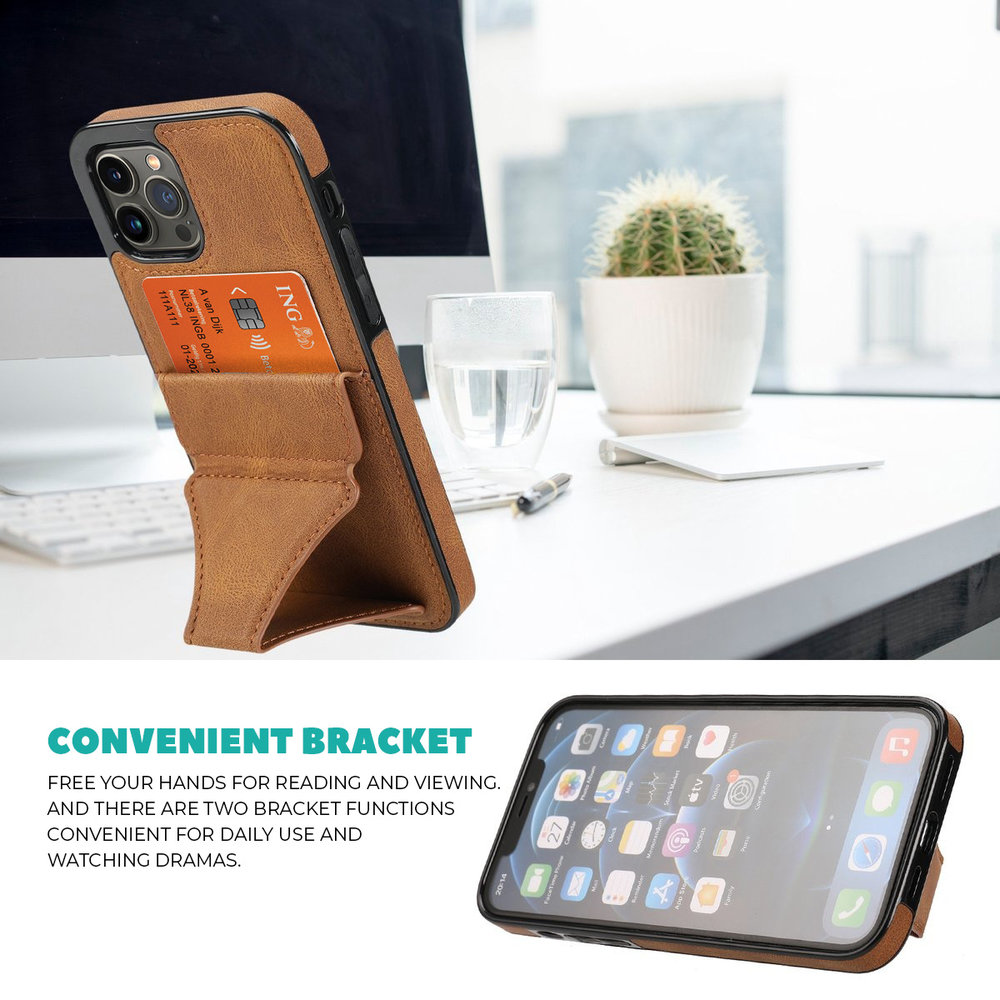 ShieldCase® ShieldCase iPhone 13 Lederhülle mit Ständer und Kartenhalter (Braun) ShieldCase® ShieldCase iPhone 13 Lederhülle mit Ständer und Kartenhalter (Braun)