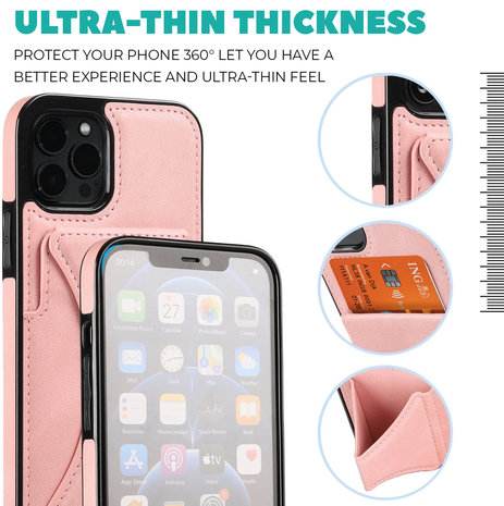 ShieldCase® ShieldCase iPhone 12 Lederhülle mit Ständer und Kartenhalter (Pink) ShieldCase® ShieldCase iPhone 12 Lederhülle mit Ständer und Kartenhalter (Pink)
