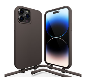 Coverzs Silikonhülle mit Band iPhone 14 Pro Max (Kaffee) Coverzs Silikonhülle mit Band iPhone 14 Pro Max (Kaffee)