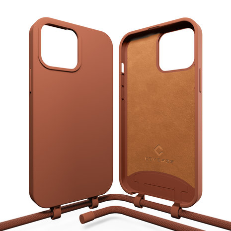 Coverzs Coverzs Silikonhülle mit Band iPhone 14 (Braun) Coverzs Coverzs Silikonhülle mit Band iPhone 14 (Braun)
