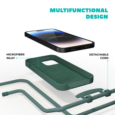 Coverzs Coverzs Silikonhülle mit Band iPhone 14 Pro (Grün) Coverzs Coverzs Silikonhülle mit Band iPhone 14 Pro (Grün)