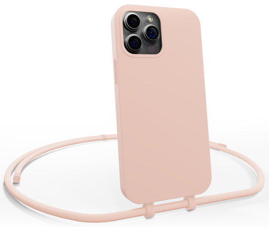 Silikonhülle mit Band iPhone 14 Pro (Pink) 