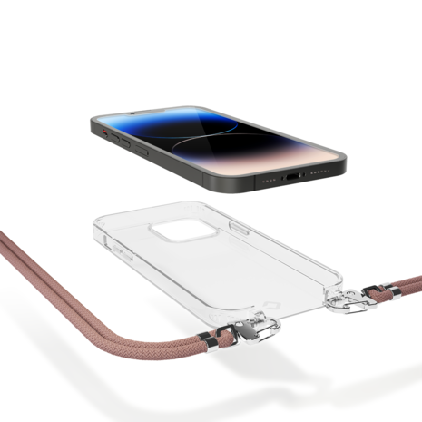 Coverzs Coverzs iPhone 14 Transparente Hülle mit Band (Rosa) Coverzs Coverzs iPhone 14 Transparente Hülle mit Band (Rosa)