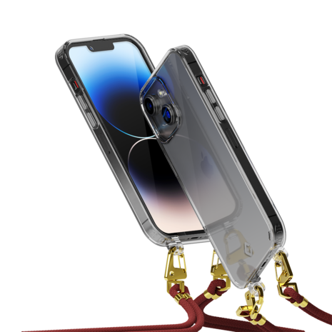 Coverzs Coverzs iPhone 14 Transparente Hülle mit Band (Dunkelrot) Coverzs Coverzs iPhone 14 Transparente Hülle mit Band (Dunkelrot)