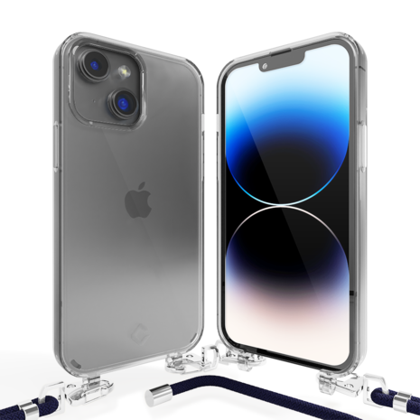 Coverzs Coverzs iPhone 14 Transparente Hülle mit Band (Dunkelblau) Coverzs Coverzs iPhone 14 Transparente Hülle mit Band (Dunkelblau)