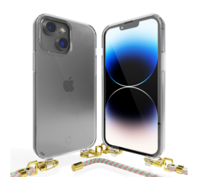 Coverzs iPhone 14 Plus Transparente Hülle mit Band (Aqua/Rosa)