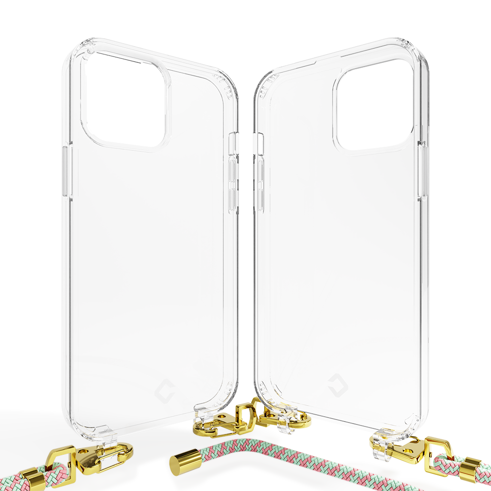 Coverzs Coverzs iPhone 14 Plus Transparente Hülle mit Band (Aqua/Rosa)