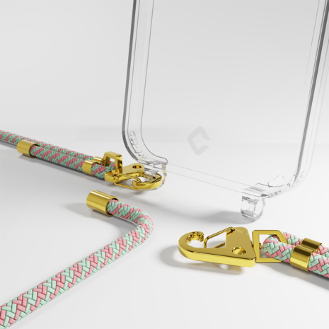 Coverzs Coverzs iPhone 14 Plus Transparente Hülle mit Band (Aqua/Rosa)