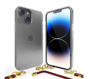 Coverzs iPhone 14 Plus Transparente Hülle mit Band (Dunkelrot)