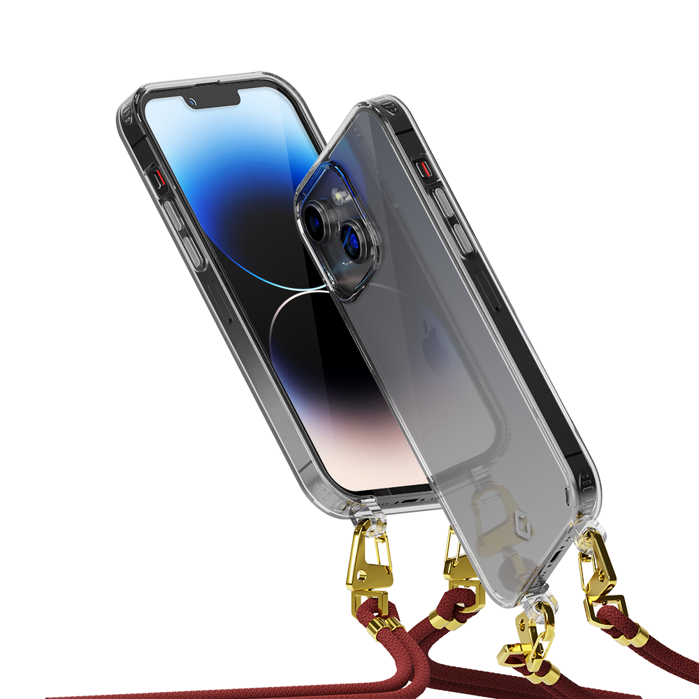 Coverzs Coverzs iPhone 14 Plus Transparente Hülle mit Band (Dunkelrot) Coverzs Coverzs iPhone 14 Plus Transparente Hülle mit Band (Dunkelrot)