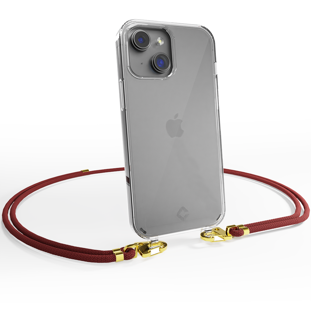 Coverzs Coverzs iPhone 14 Plus Transparente Hülle mit Band (Dunkelrot) Coverzs Coverzs iPhone 14 Plus Transparente Hülle mit Band (Dunkelrot)