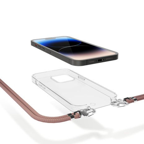 Coverzs Coverzs iPhone 14 Pro Transparente Hülle mit Band (Rosa) Coverzs Coverzs iPhone 14 Pro Transparente Hülle mit Band (Rosa)