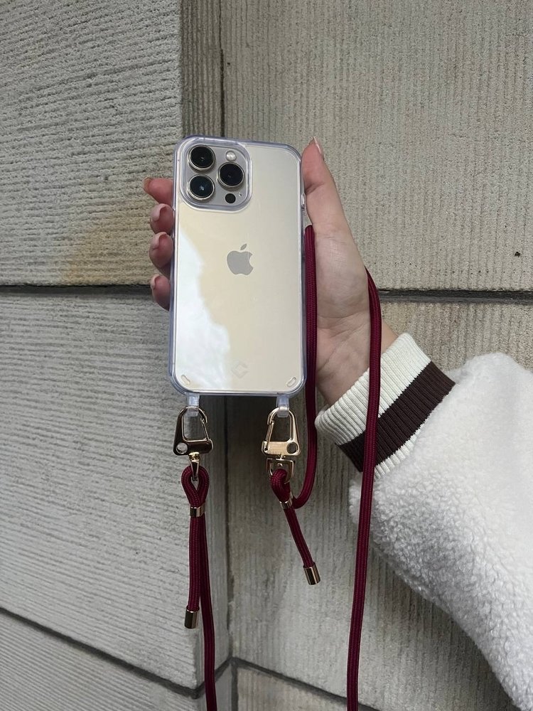 Coverzs Coverzs iPhone 14 Pro Transparente Hülle mit Band (Dunkelrot) Coverzs Coverzs iPhone 14 Pro Transparente Hülle mit Band (Dunkelrot)