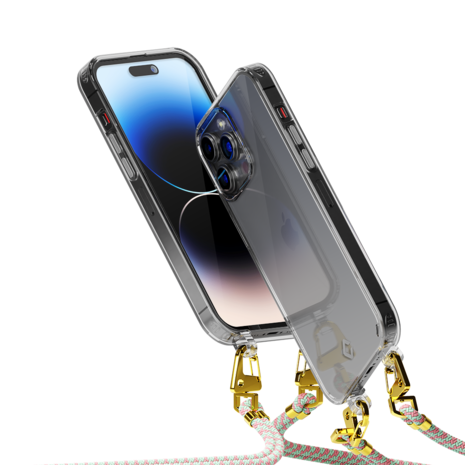 Coverzs Coverzs iPhone 14 Pro Max Transparente Hülle mit Band (Aqua/Rosa)