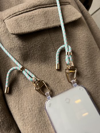 Coverzs Coverzs iPhone 14 Pro Max Transparente Hülle mit Band (Aqua/Rosa)