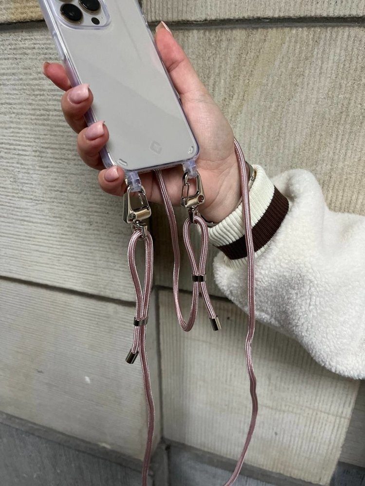 Coverzs Coverzs iPhone 14 Pro Max Transparente Hülle mit Band (Rosa) Coverzs Coverzs iPhone 14 Pro Max Transparente Hülle mit Band (Rosa)