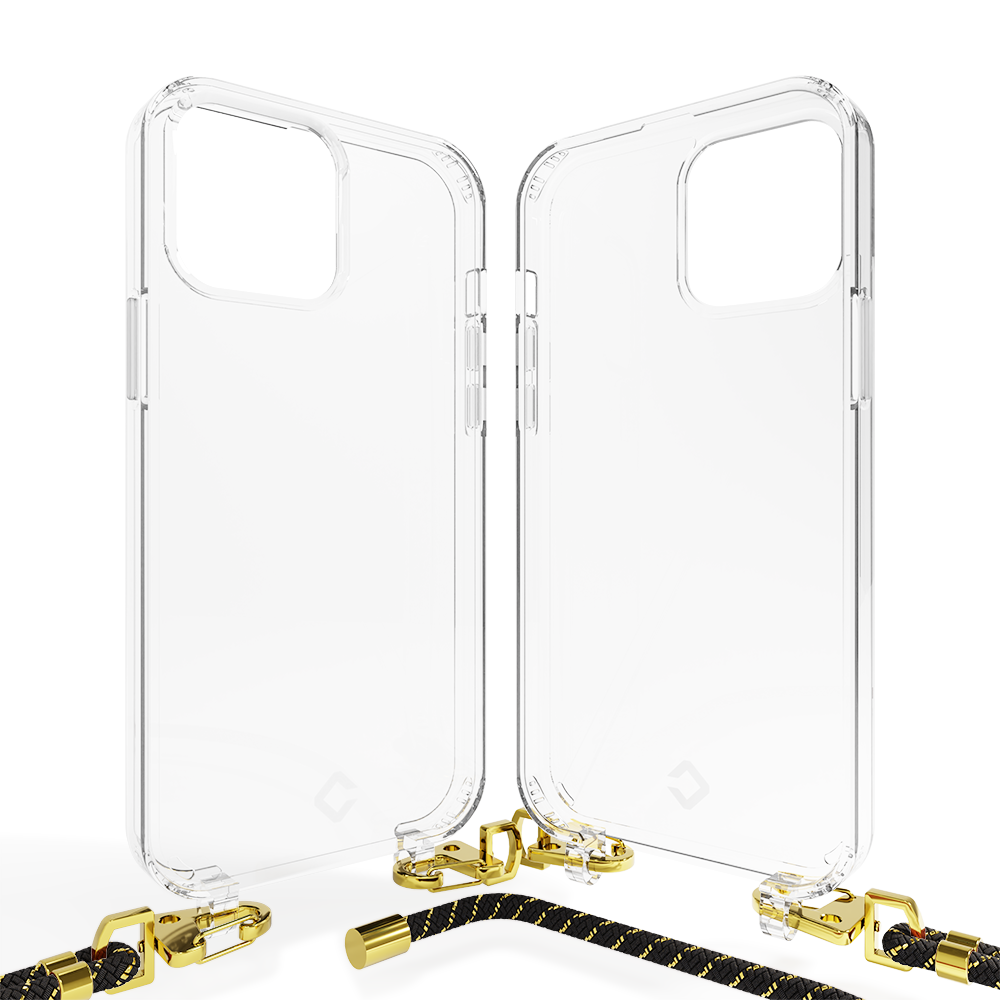 Coverzs Coverzs iPhone 14 Pro Max Transparente Hülle mit Band (Schwarz/Gold) Coverzs Coverzs iPhone 14 Pro Max Transparente Hülle mit Band (Schwarz/Gold)