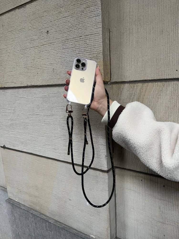 Coverzs Coverzs iPhone 14 Pro Max Transparente Hülle mit Band (Schwarz/Gold) Coverzs Coverzs iPhone 14 Pro Max Transparente Hülle mit Band (Schwarz/Gold)