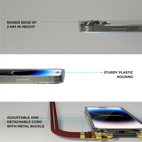 Coverzs Coverzs iPhone 14 Pro Max Transparente Hülle mit Band (Dunkelrot) Coverzs Coverzs iPhone 14 Pro Max Transparente Hülle mit Band (Dunkelrot)