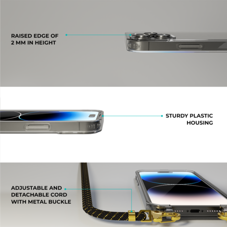 Coverzs Coverzs iPhone 14 Pro Transparente Hülle mit Band (Schwarz/Gold) Coverzs Coverzs iPhone 14 Pro Transparente Hülle mit Band (Schwarz/Gold)