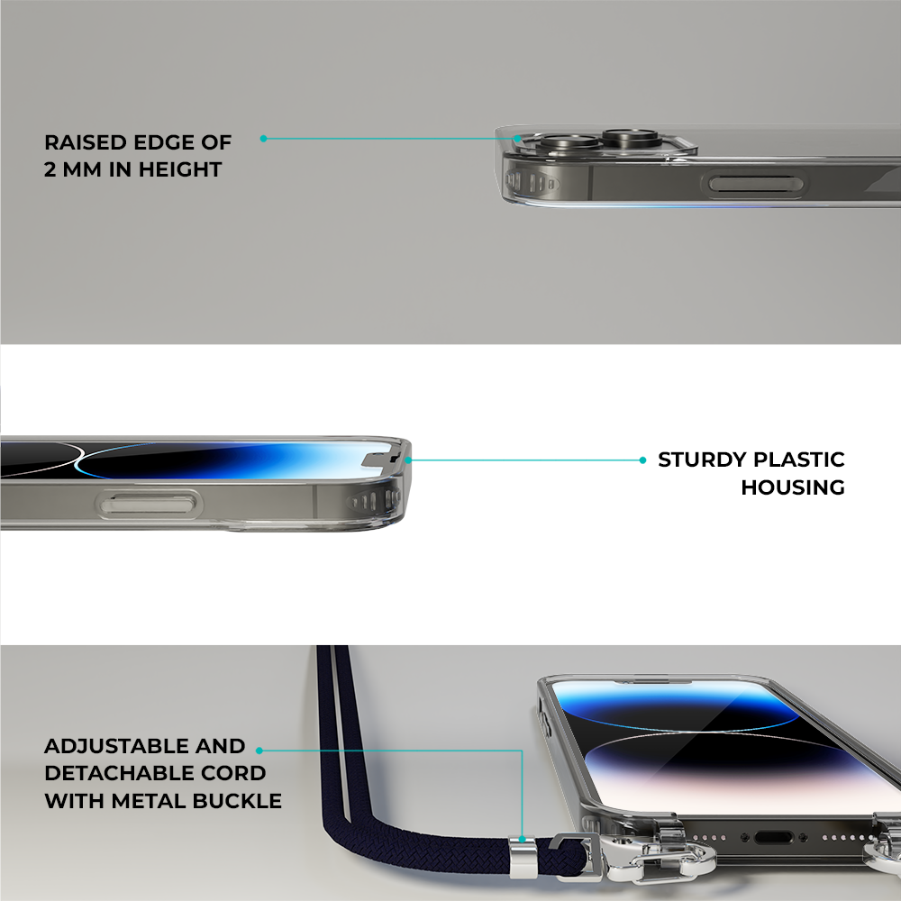 Coverzs Coverzs iPhone 14 Transparente Hülle mit Band (Dunkelblau) Coverzs Coverzs iPhone 14 Transparente Hülle mit Band (Dunkelblau)