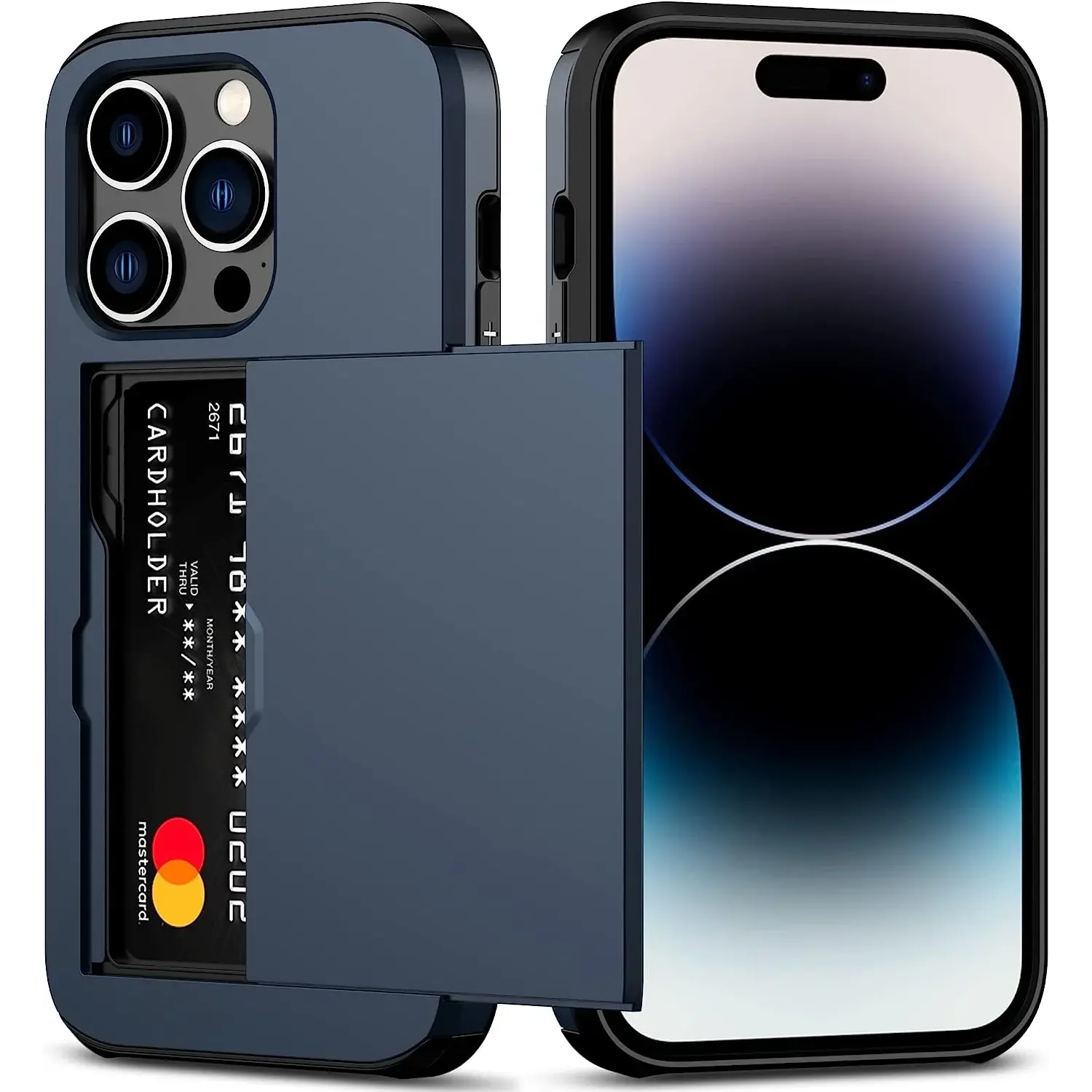 iPhone 15 Pro Kartenfach Hlle mit Slider (Dunkelblau) - Huellen-shop.de