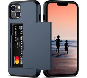 ShieldCase® iPhone 15 Kartenfach Hülle mit Schieb (Dunkelblau)