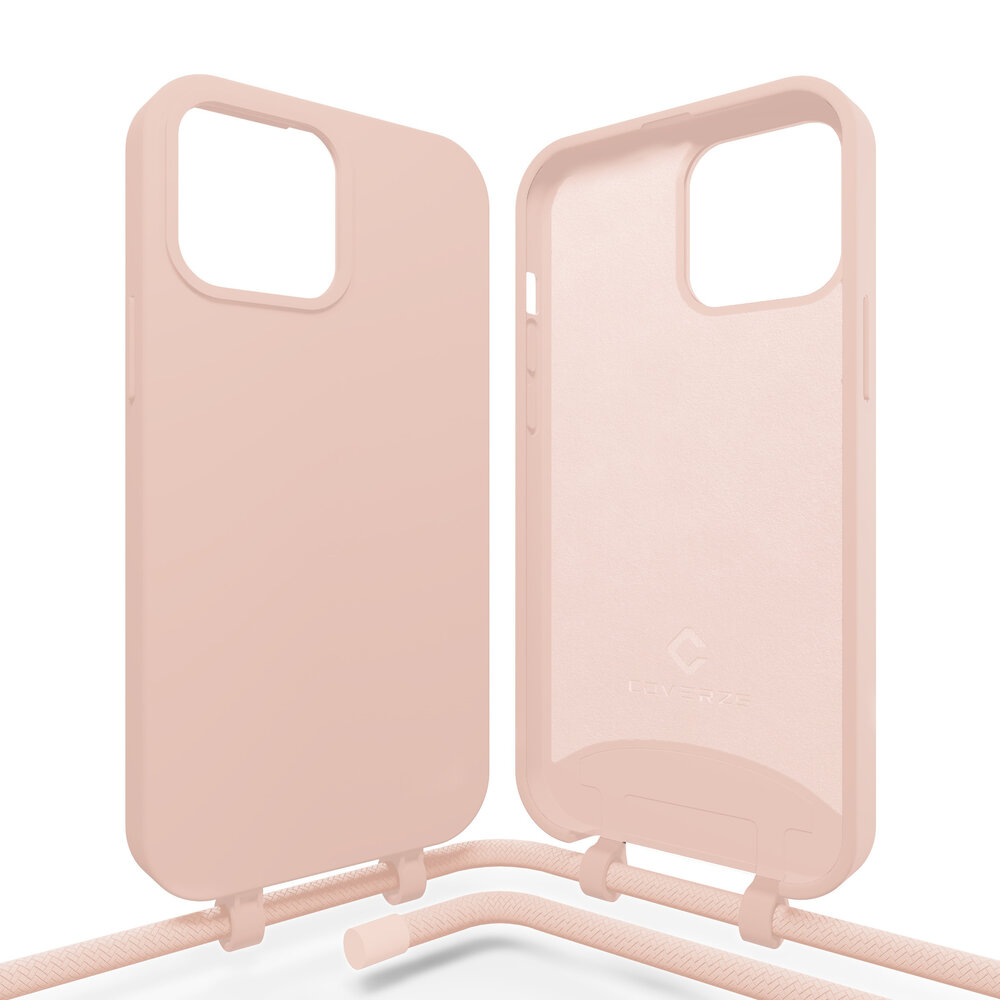 Coverzs Coverzs iPhone 15 Silikonhülle mit Band (Rosa) Coverzs Coverzs iPhone 15 Silikonhülle mit Band (Rosa)