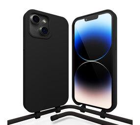 Coverzs iPhone 15 Silikonhülle mit Band (Schwarz)