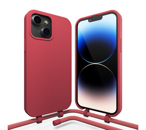 Coverzs iPhone 15 Silikonhülle mit Band (Rot)