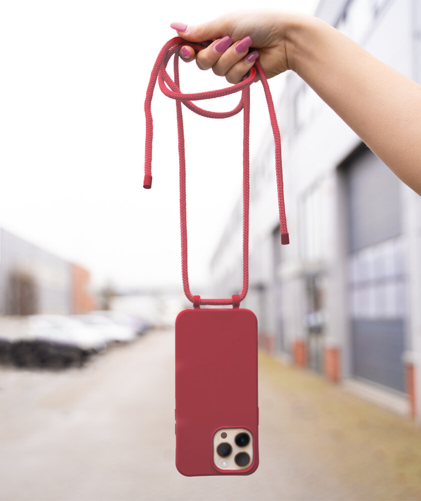 Coverzs Coverzs iPhone 15 Silikonhülle mit Band (Rot) Coverzs Coverzs iPhone 15 Silikonhülle mit Band (Rot)