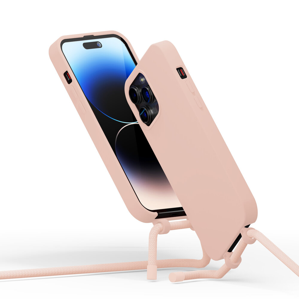 Coverzs Coverzs iPhone 15 Pro Silikonhülle mit Band (Rosa) Coverzs Coverzs iPhone 15 Pro Silikonhülle mit Band (Rosa)