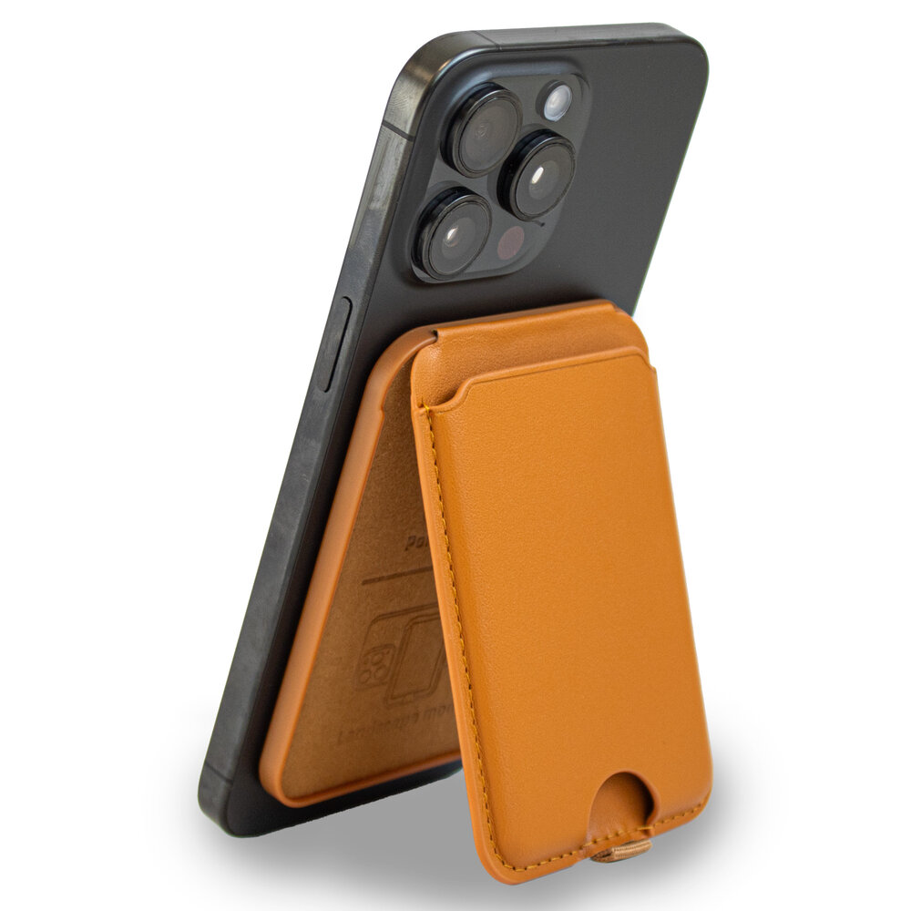 Coverzs Coverzs Luxus MagSafe Wallet mit Ständer (Braun)